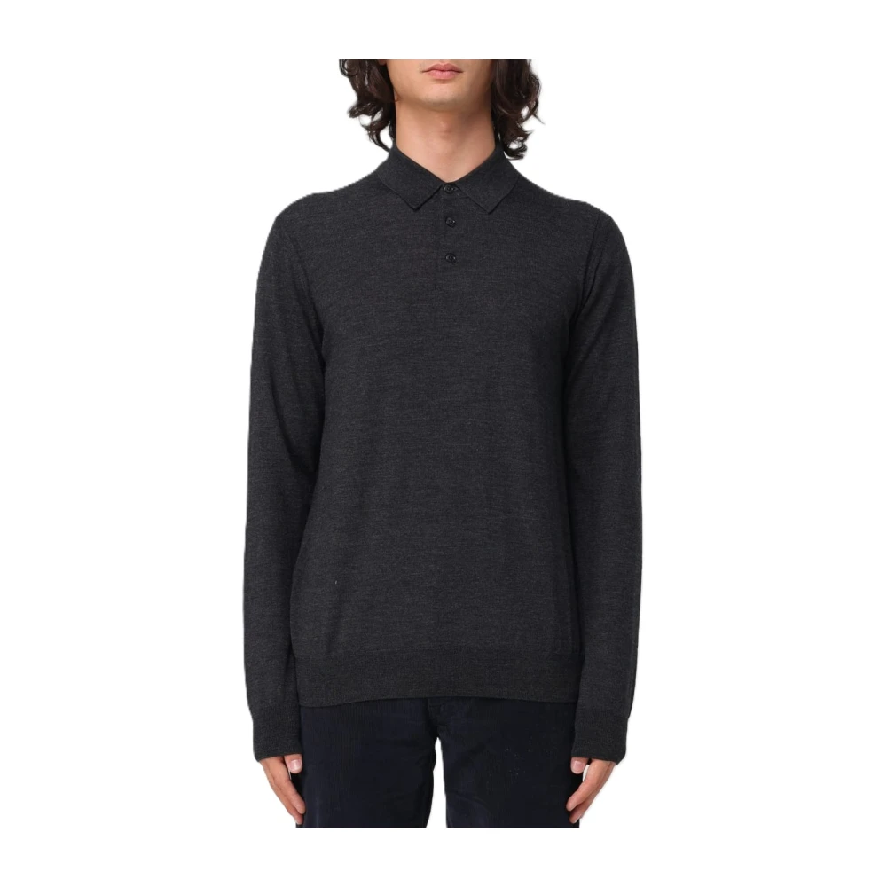 Paolo Pecora Luxe Wollen Gebreid Poloshirt Gray Heren
