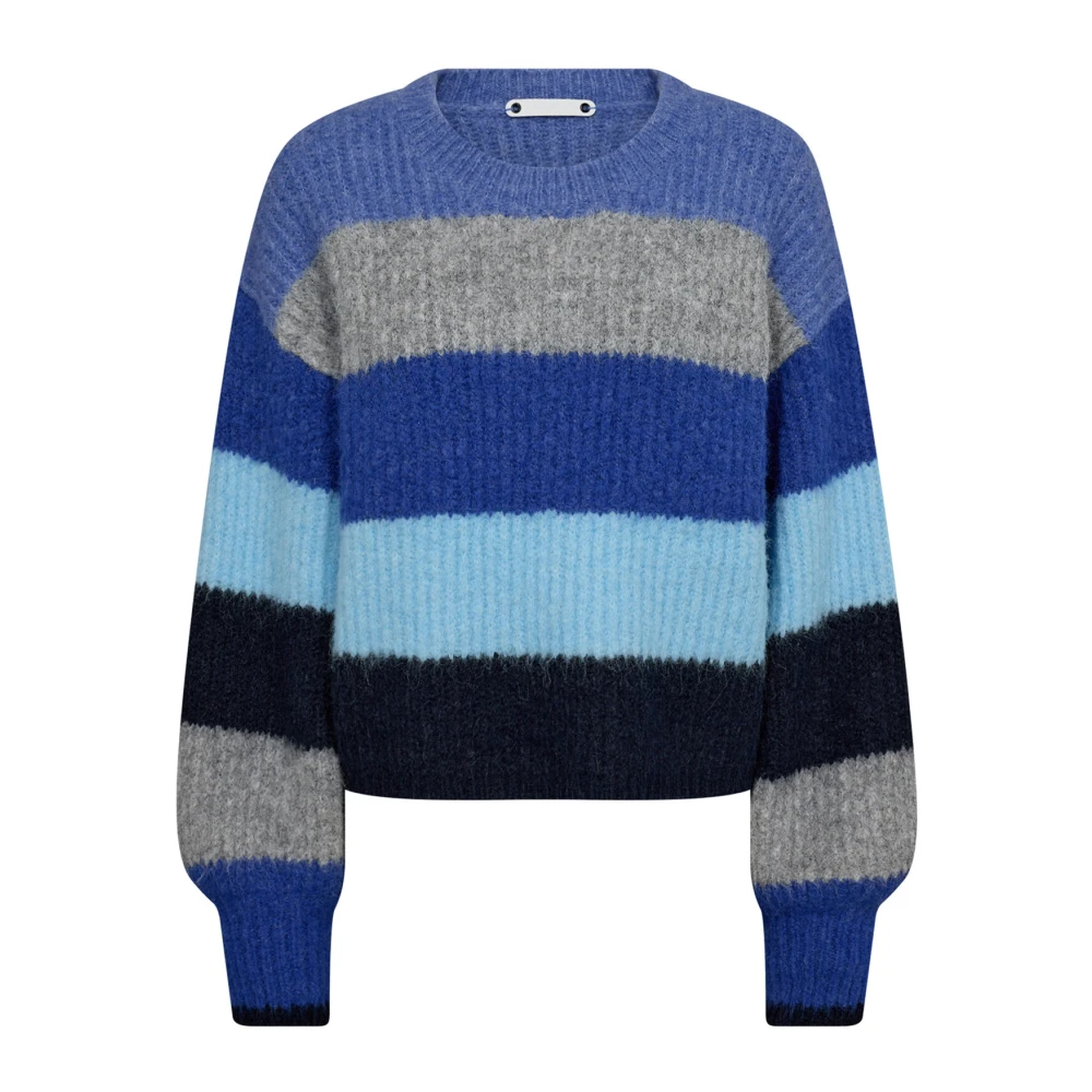 Co'Couture Blauwe Gebreide Trui met Pofmouwen Blue Dames