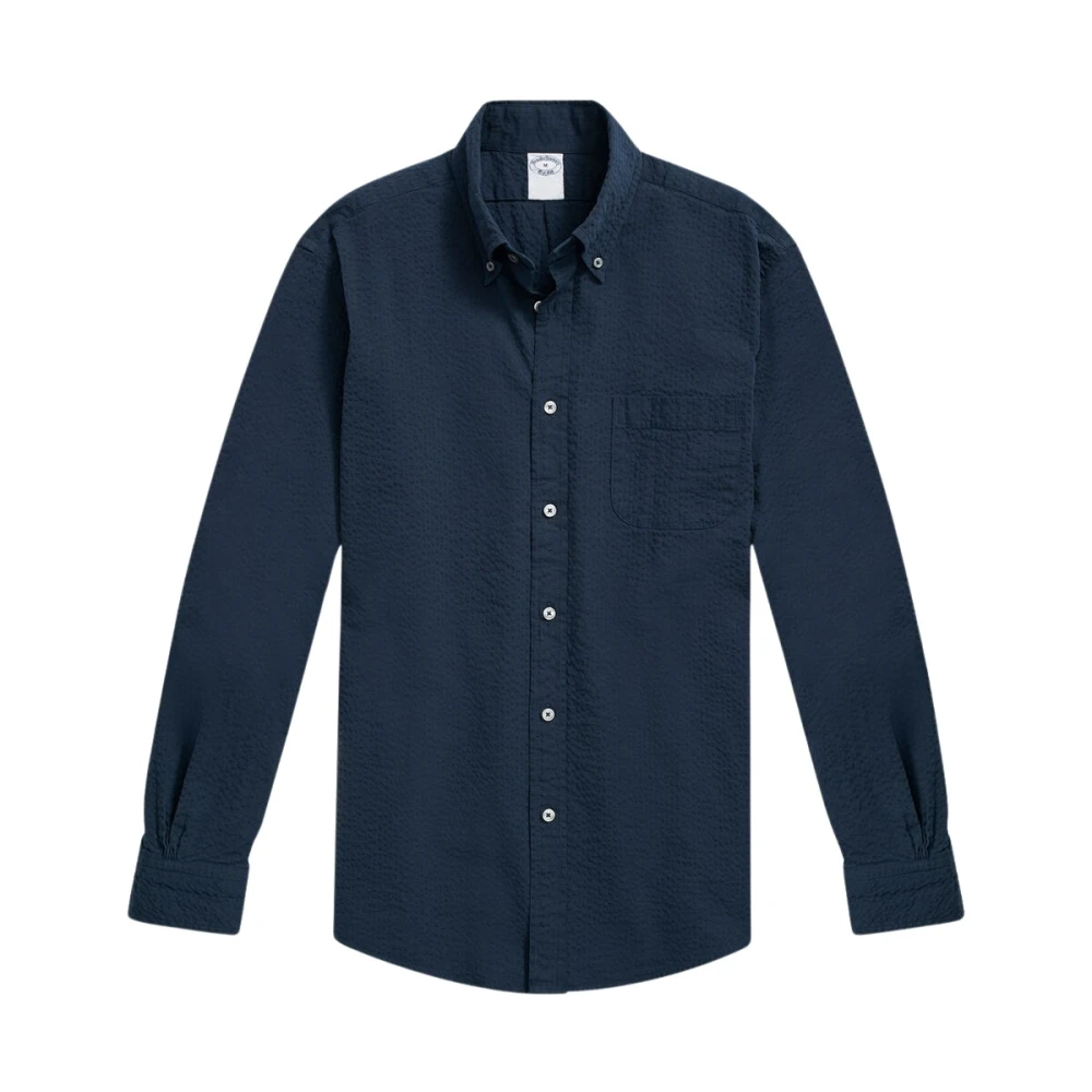 Brooks Brothers Marineblauw Regular Fit Katoenen Seersucker Sport Shirt met Button-Down Kraag Blue Heren