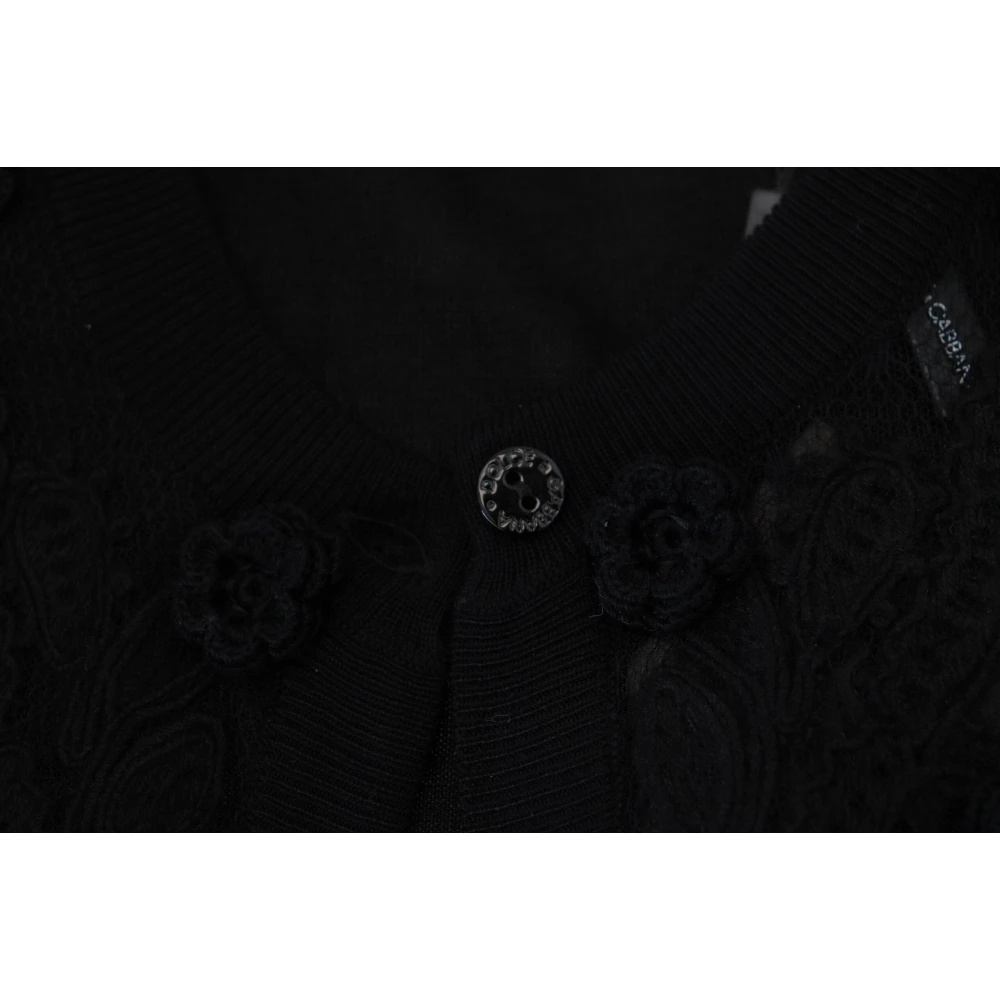 Dolce & Gabbana Zwarte bloemenkanten knoop cardigan Black Dames