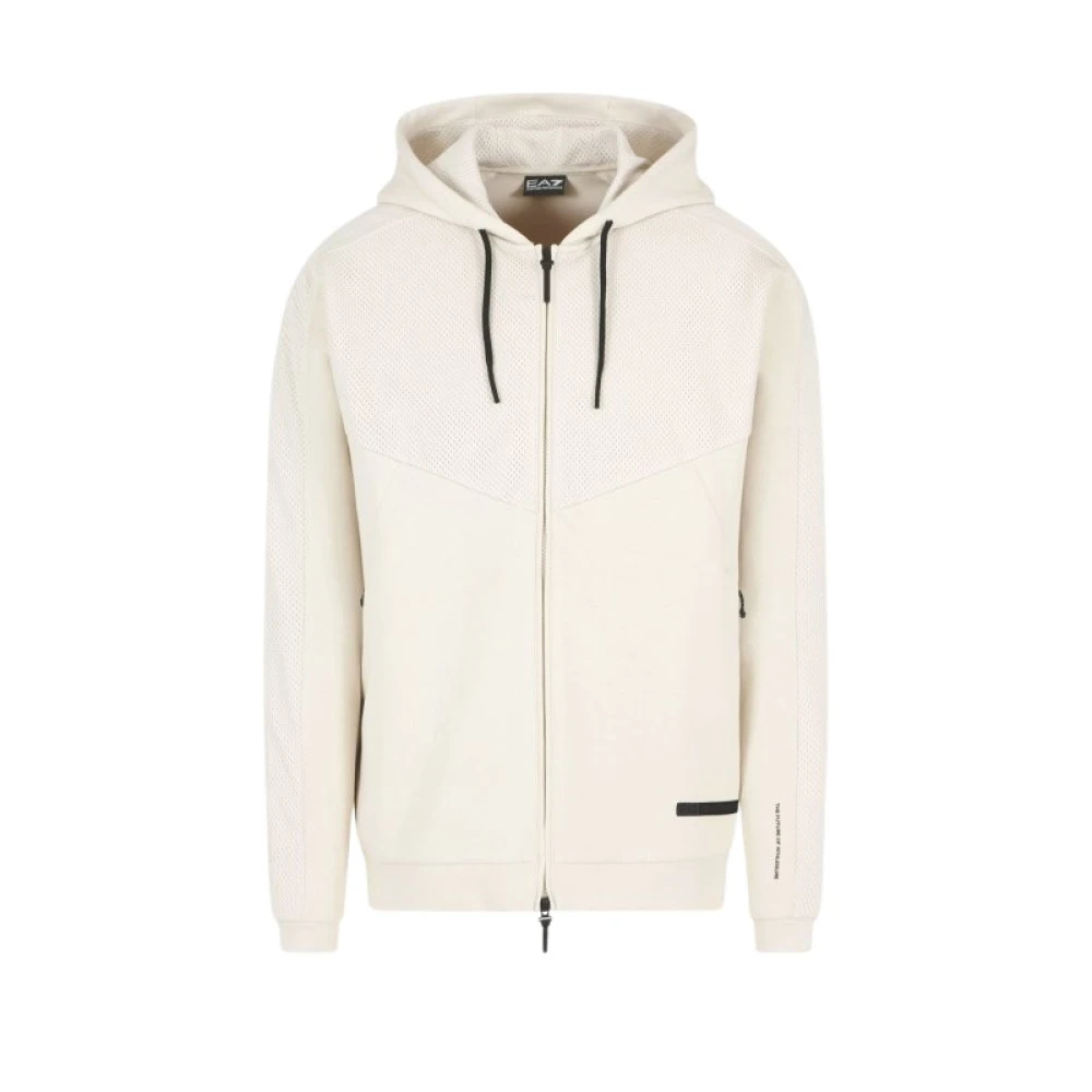 Emporio Armani Ea7 Beige Cotton-Blend Hooded Sweatshirt