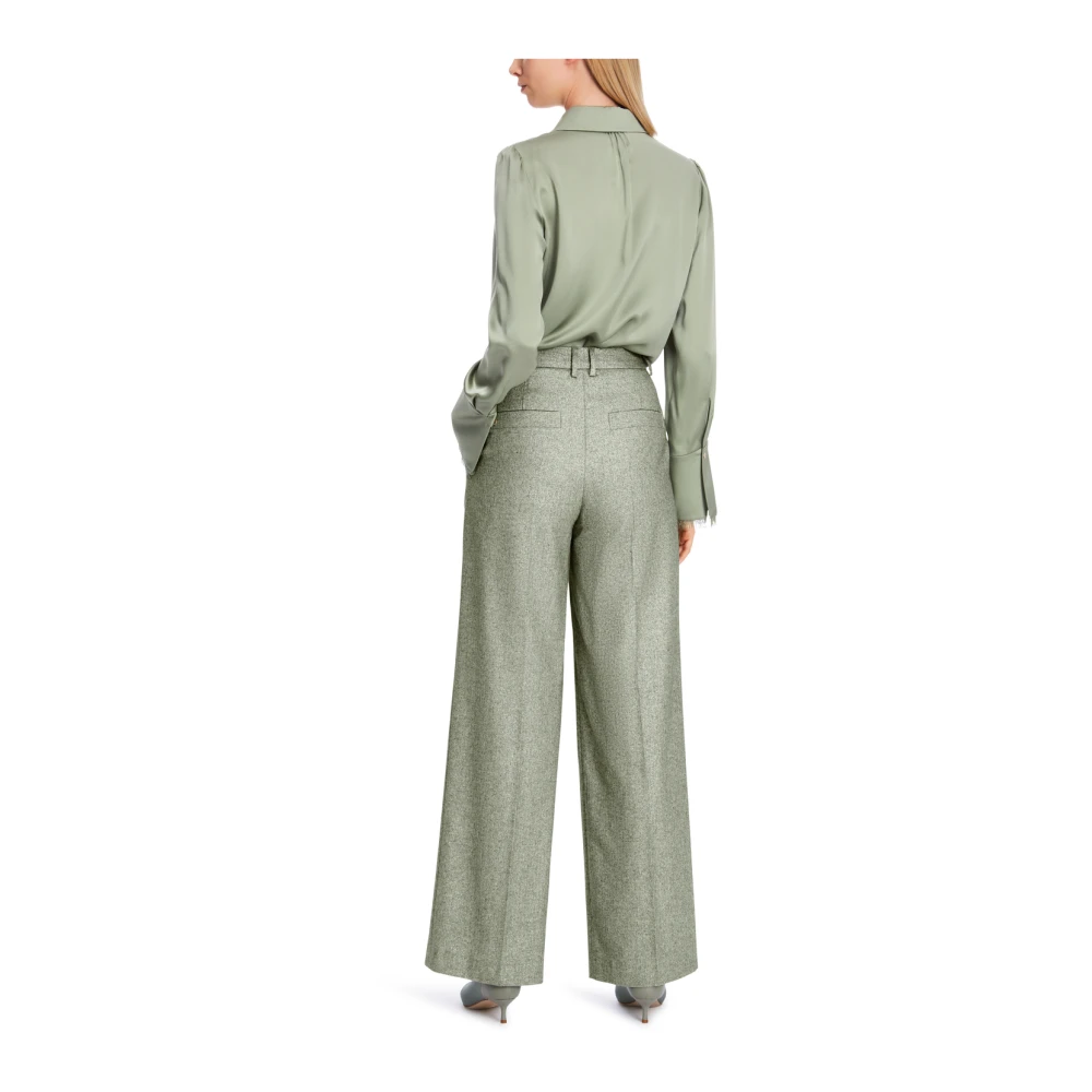 Marc Cain Wijde broek in visgraat met glittereffect Green Dames