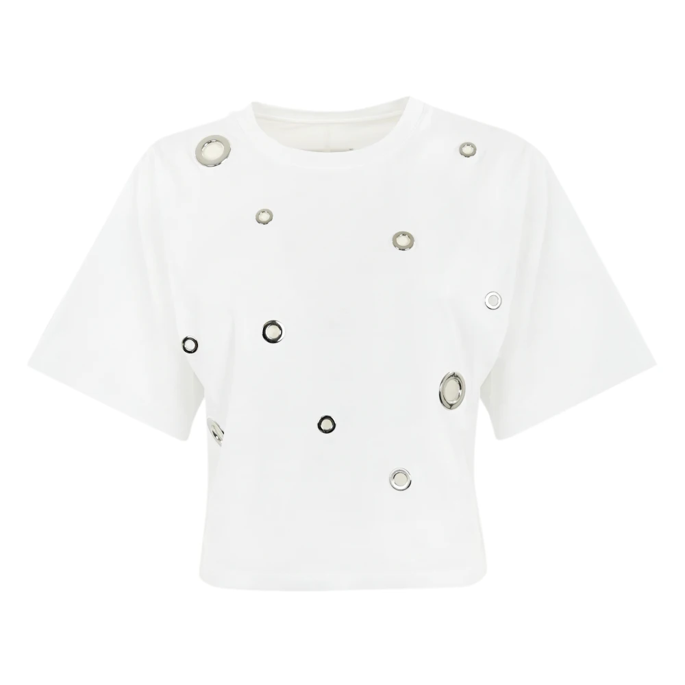 Liviana Conti Witte Katoenen T-shirt met Studs White Dames