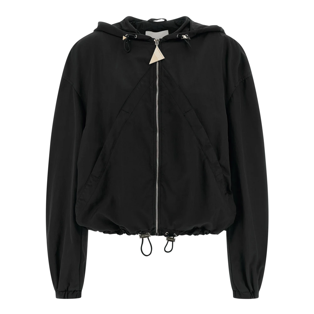 The Attico Women's Black Overdyed Nylon Hooded Bomber Jacket