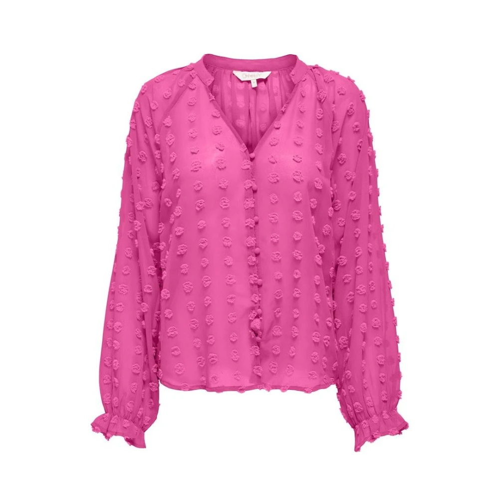 Only Dobby Life Button Top in Raspberry Rose Pink Dames