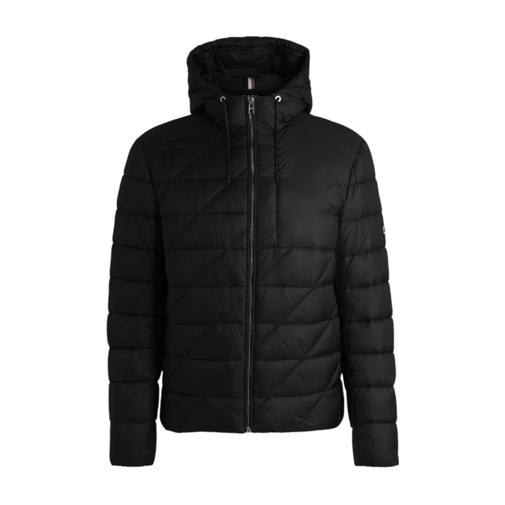 Hugo Boss Zwarte gewatteerde waterafstotende jas met capuchon Black Heren