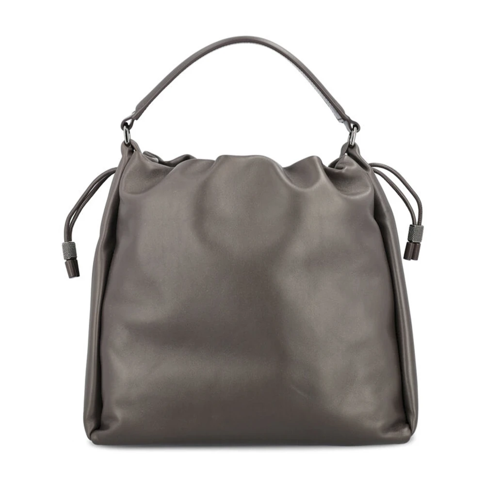 BRUNELLO CUCINELLI Donkerbruine leren handtas met Monile-details Brown Dames