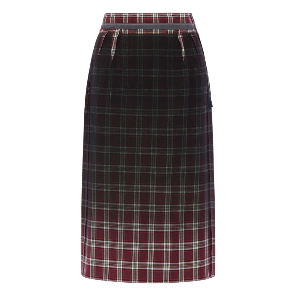 Maison Margiela Women's Red Faded Check Wool Skirt