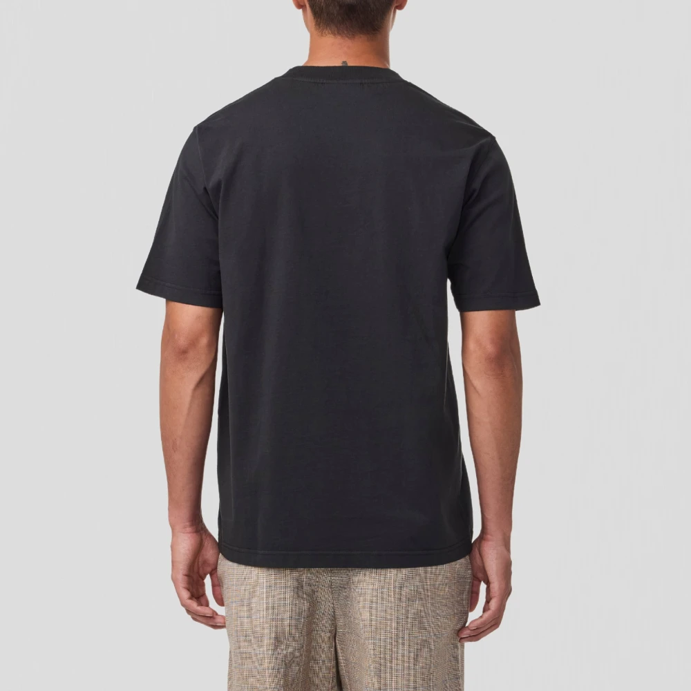 Nn07 Zwart Geborduurd T-shirt met Ribdetail Black Heren