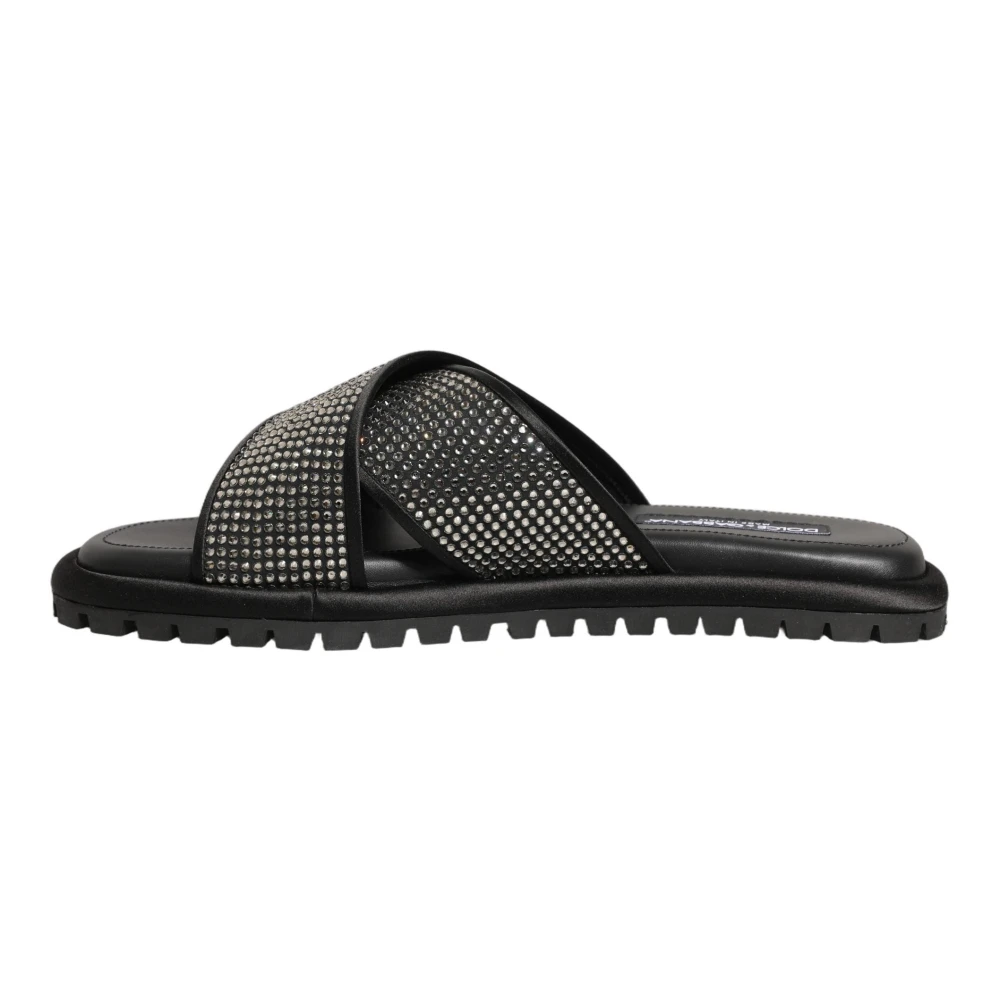 Dolce & Gabbana Men's Black Criss-Cross Slide Sandals - Sliders - 10 Uk - Shoes