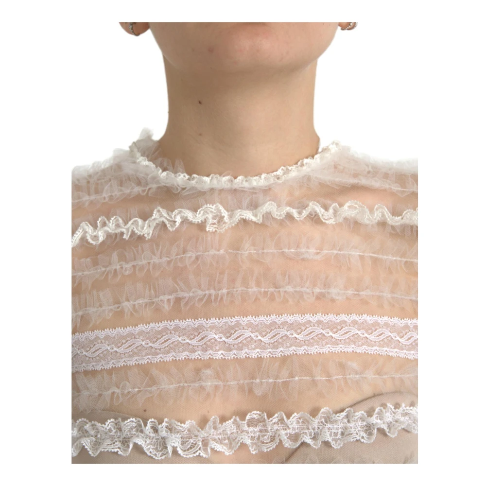 Dolce & Gabbana Witte Kant Tule Maxi Jurk White Dames