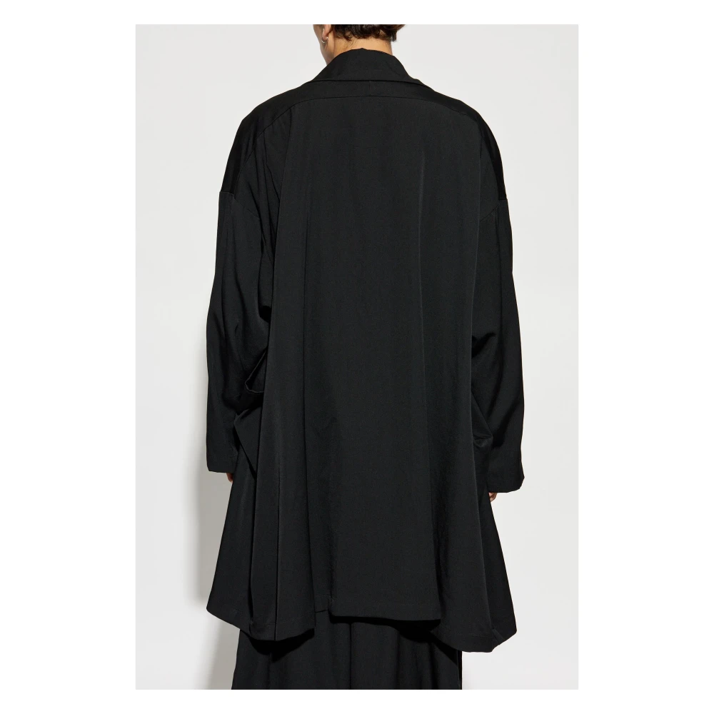 Yohji Yamamoto Zwarte wollen gabardine asymmetrische jas Black Heren