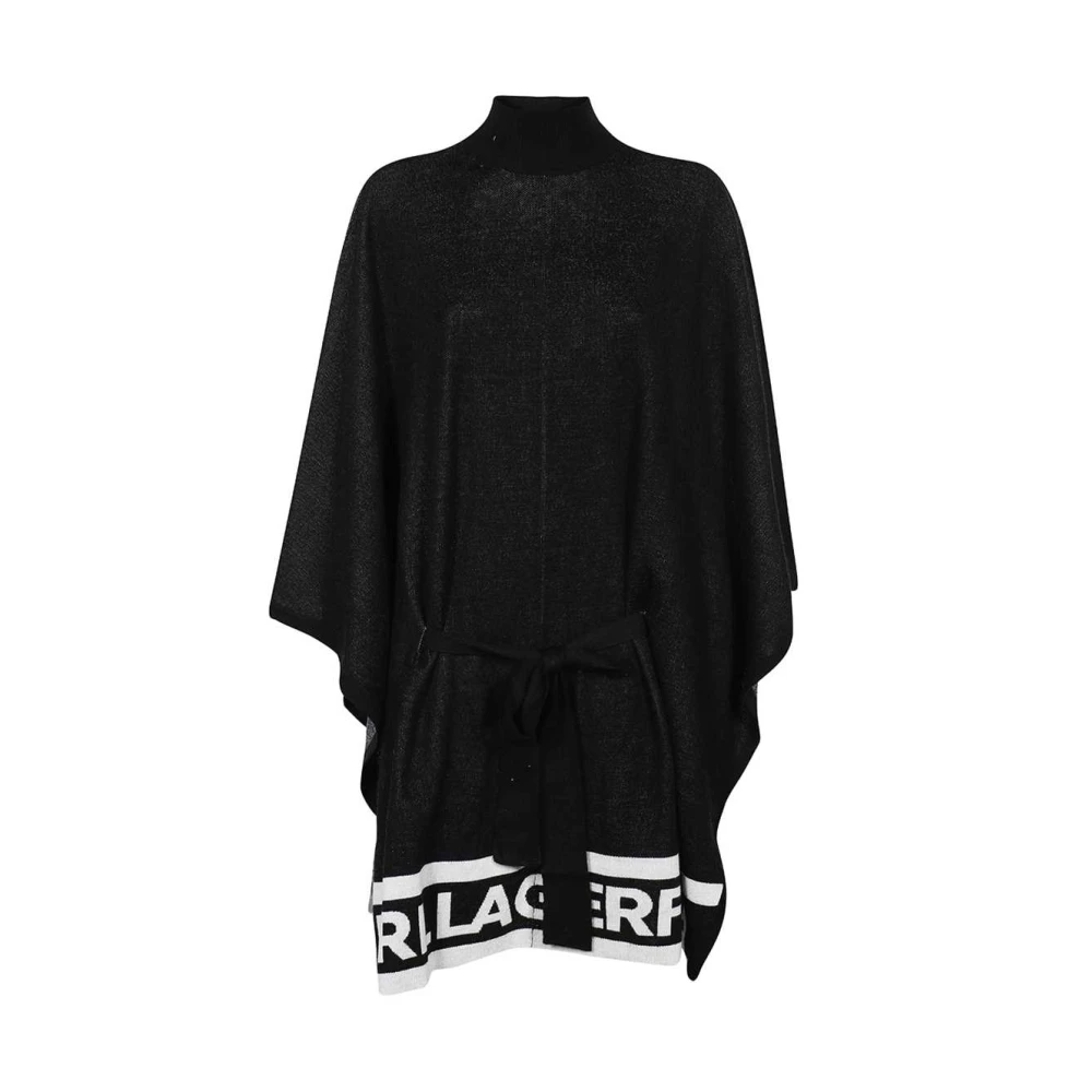 Karl Lagerfeld Logo Intarsia Poncho Jas Black Dames