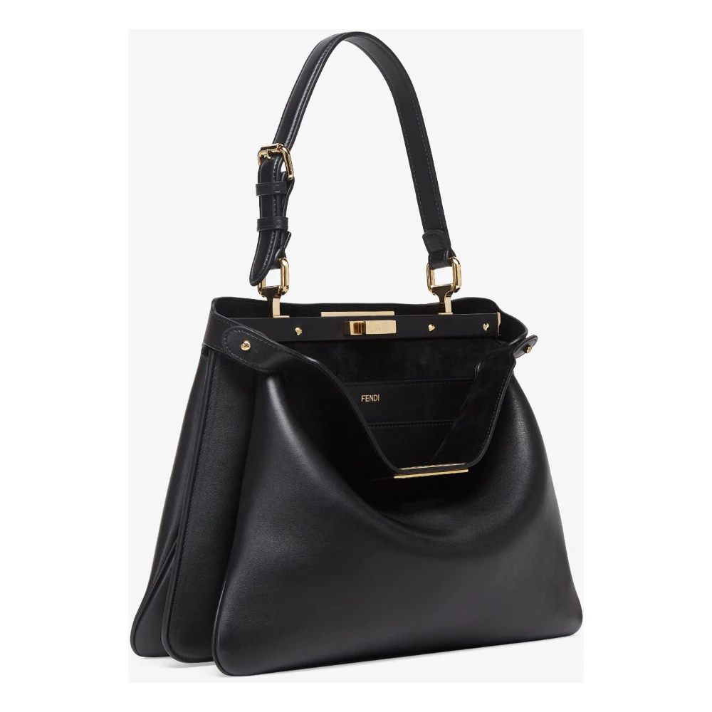Fendi Zwarte leren schoudertas met draaislot Black Dames