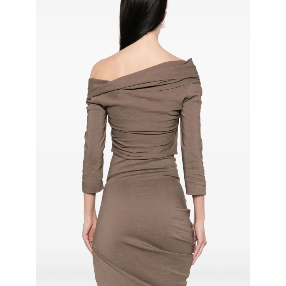 Cortana Bruine Off-Shoulder Gedrapeerde Top Brown Dames