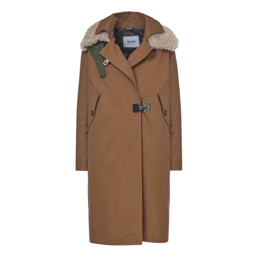 Bazar deluxe Gewatteerde Katoenen Trenchcoat met Afneembare Kraag Brown Dames
