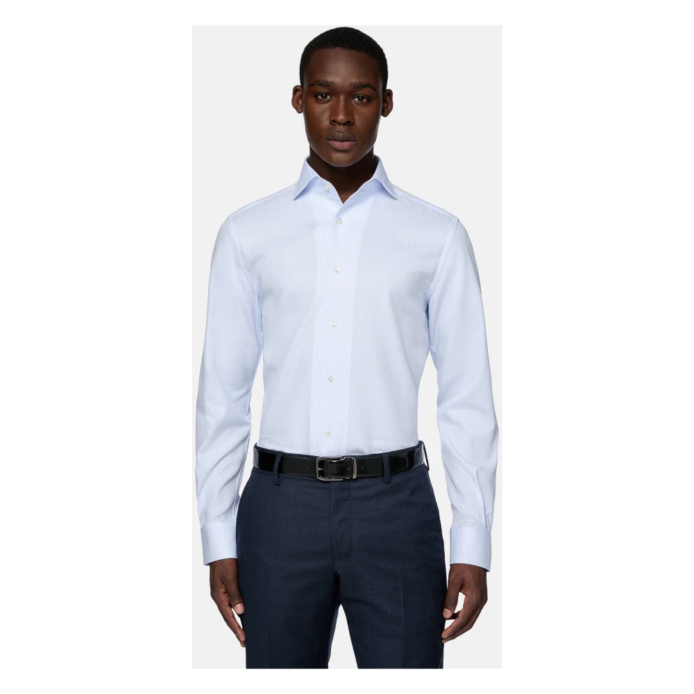 Boggi Milano Regular Fit Overhemd van honingraatkatoen Blue Heren