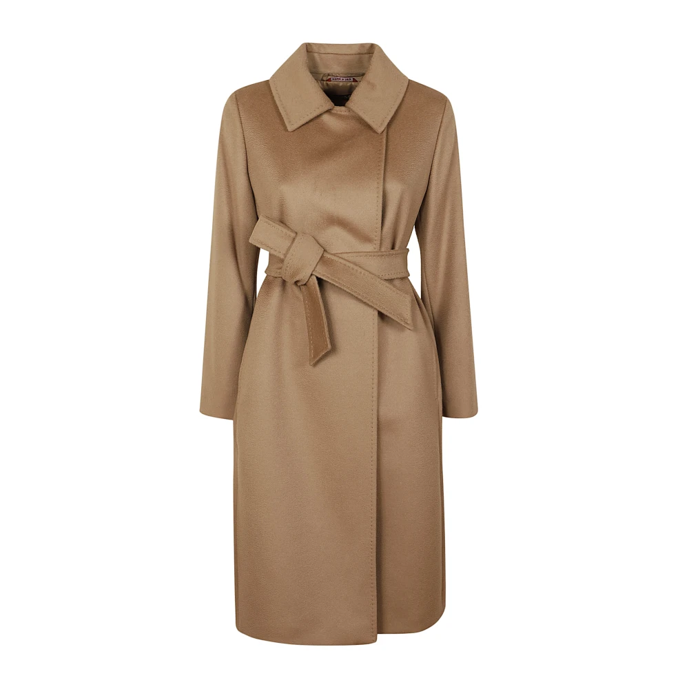 Max Mara Studio Kameel wollen jas dubbelrijig met ceintuur Brown Dames