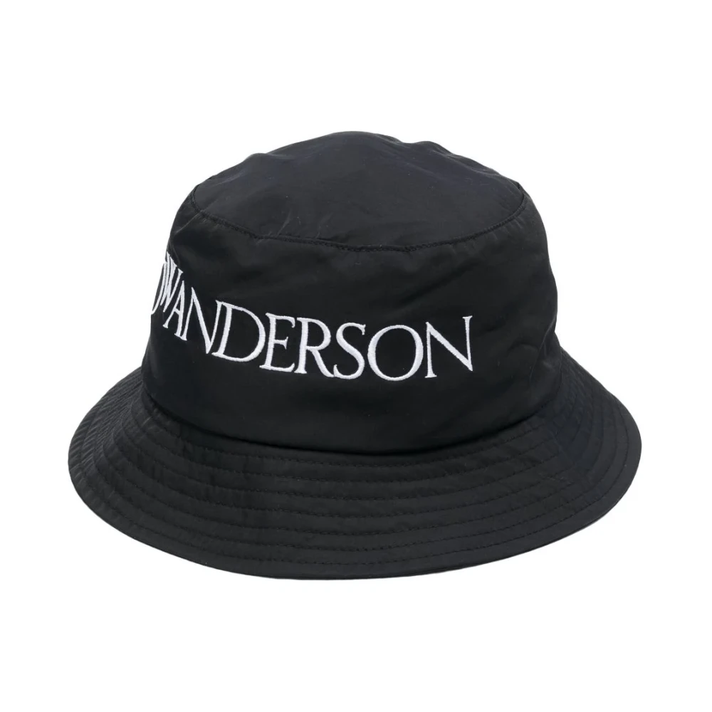 JW Anderson Geborduurde Bucket Hat met Logo Black Dames