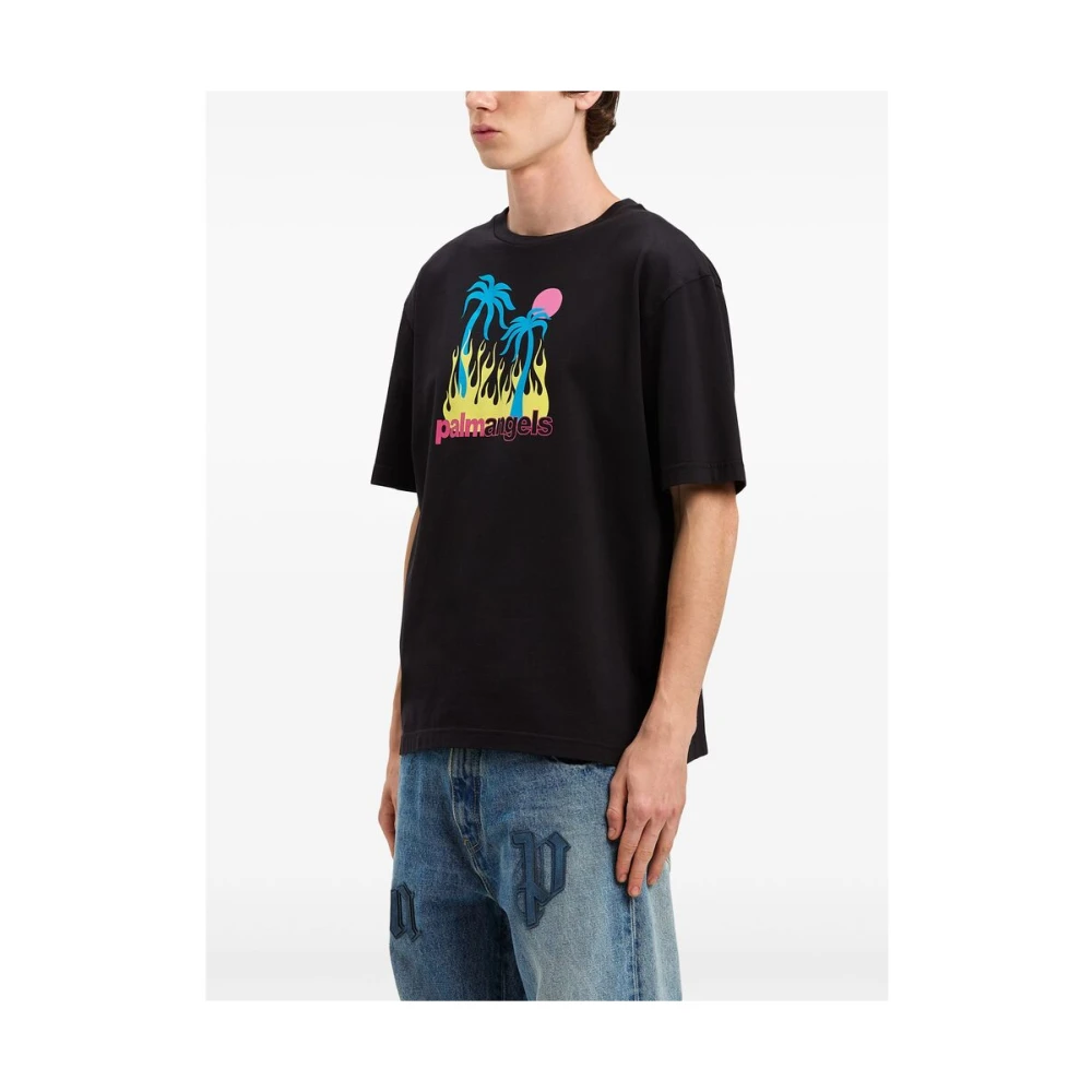 Palm Angels Zwart Grafisch Print Crew Neck T-shirt Black Heren