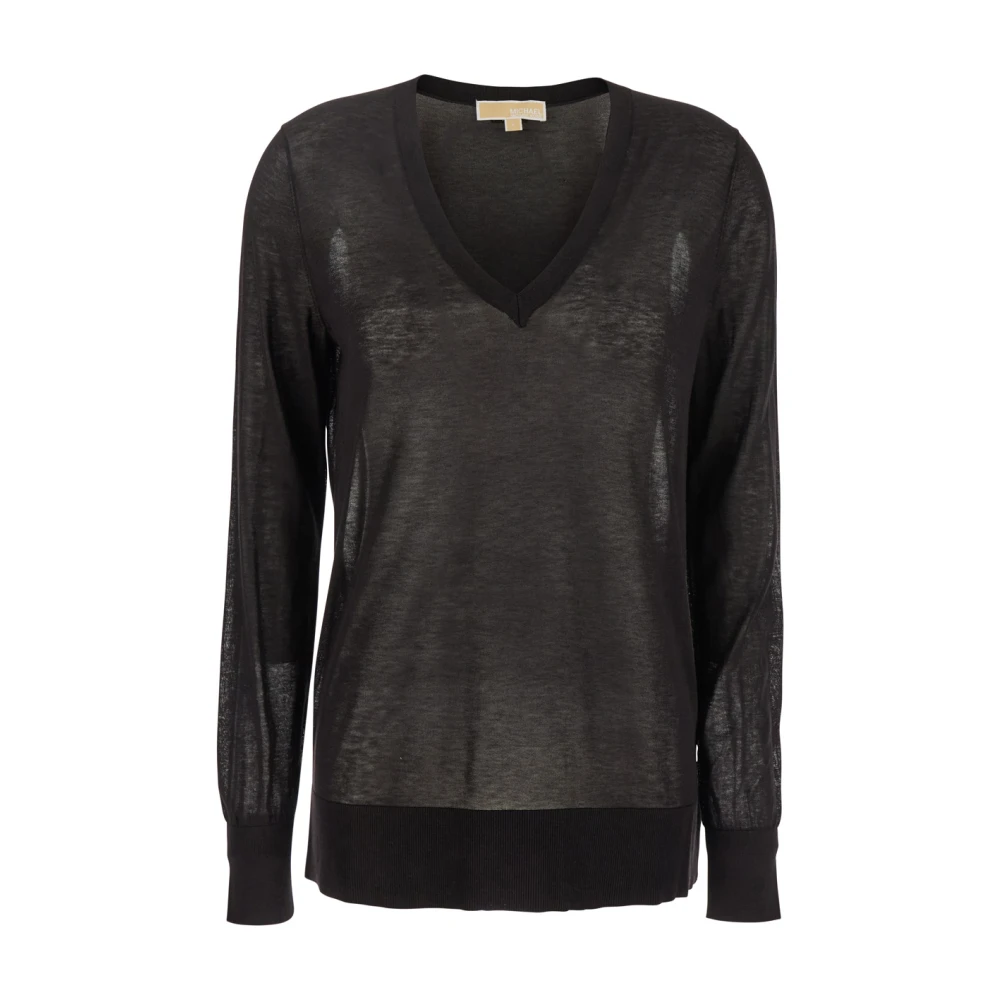 Michael Kors Zwarte V-hals Sweater Katoen Zijde Mix Black Dames
