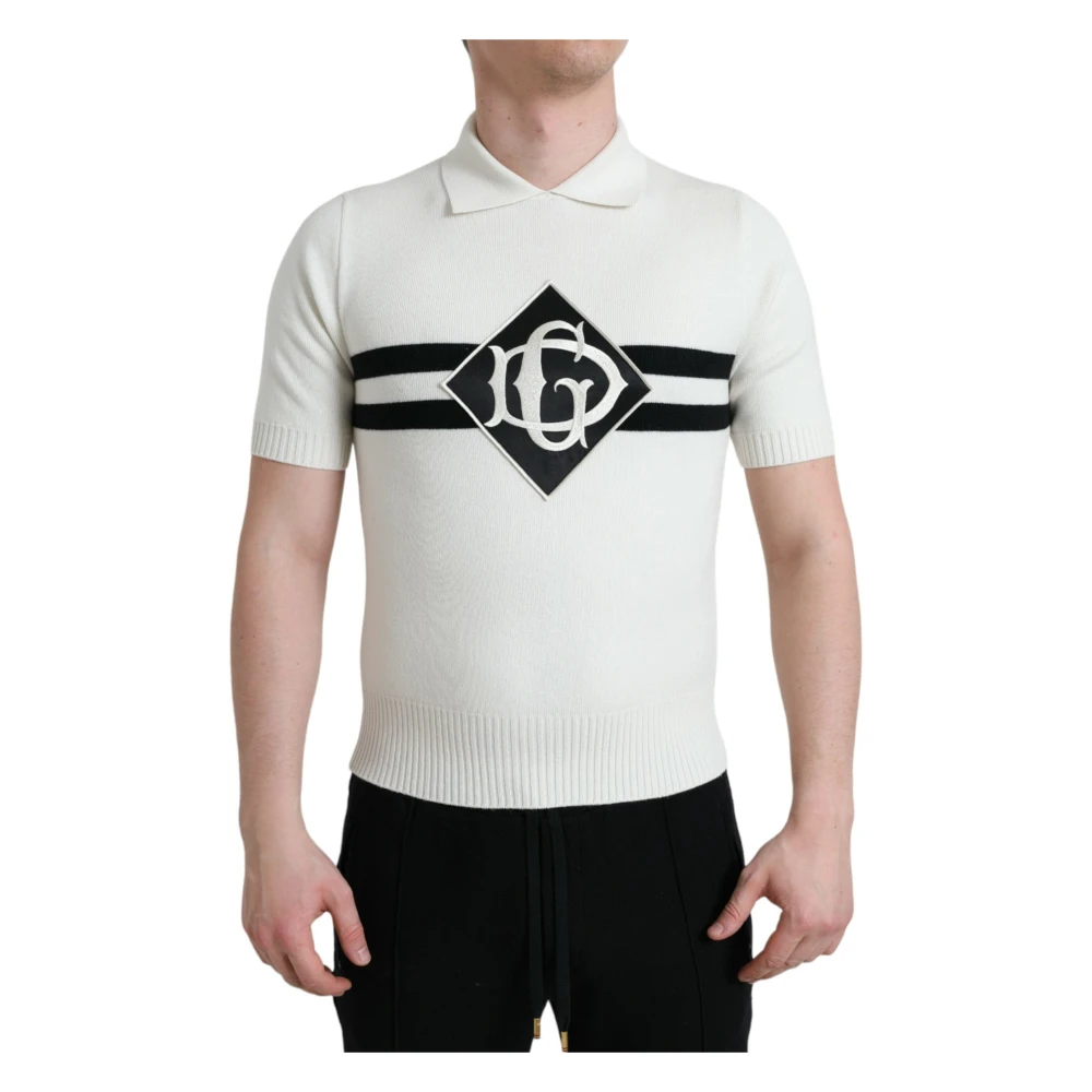 Dolce & Gabbana Men's White Logo Collared Henley T-Shirt - Polo Shirts - 2XS - Tops