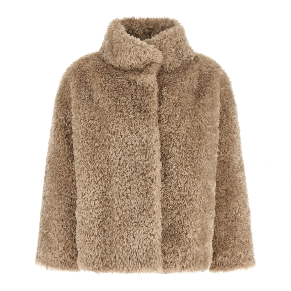 Herno Vrouw Beige Jassen Dames, M, Katoen, Jas In Zacht Imitatiebont
