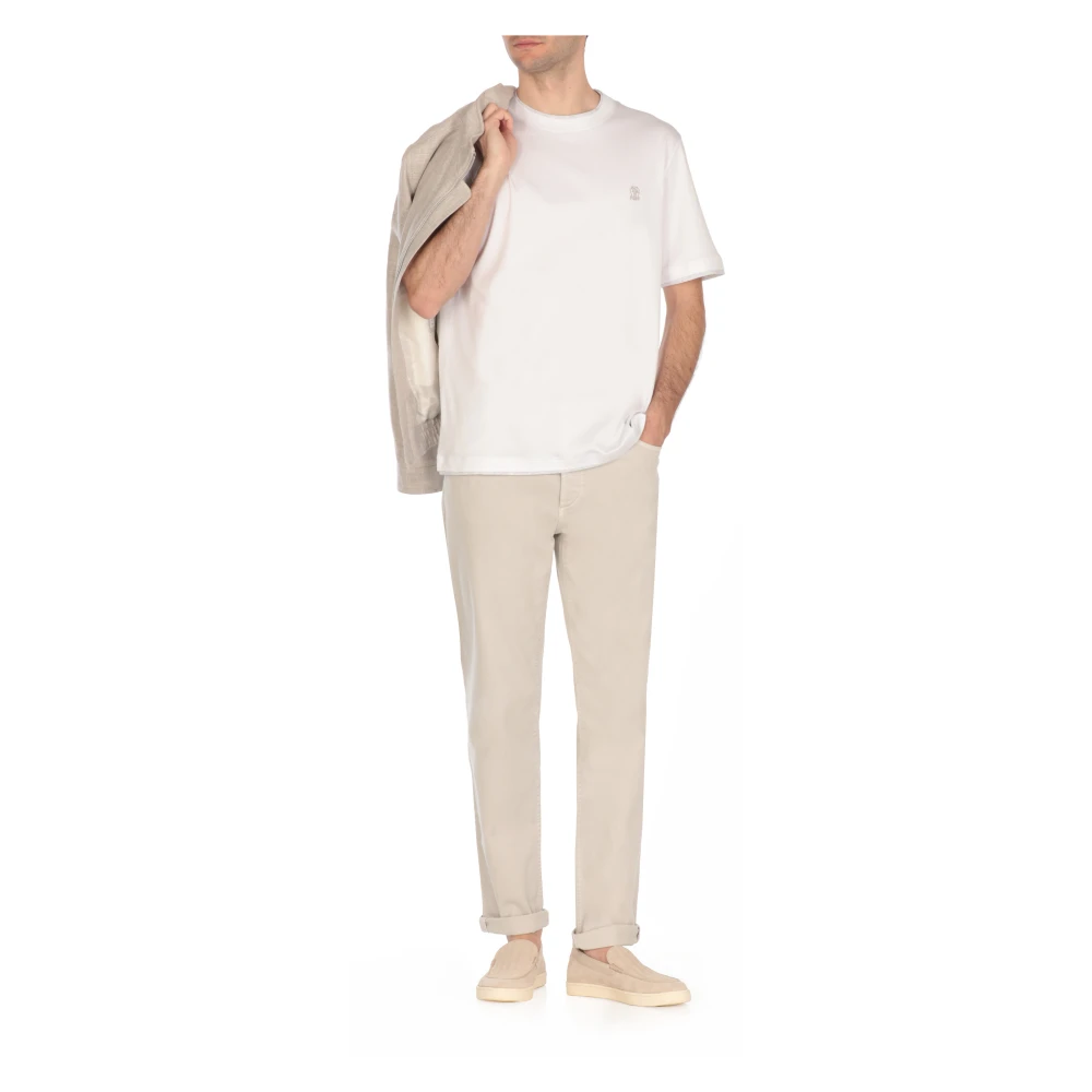 BRUNELLO CUCINELLI Witte Katoenen T-shirt Ronde Hals Korte Mouwen White Heren