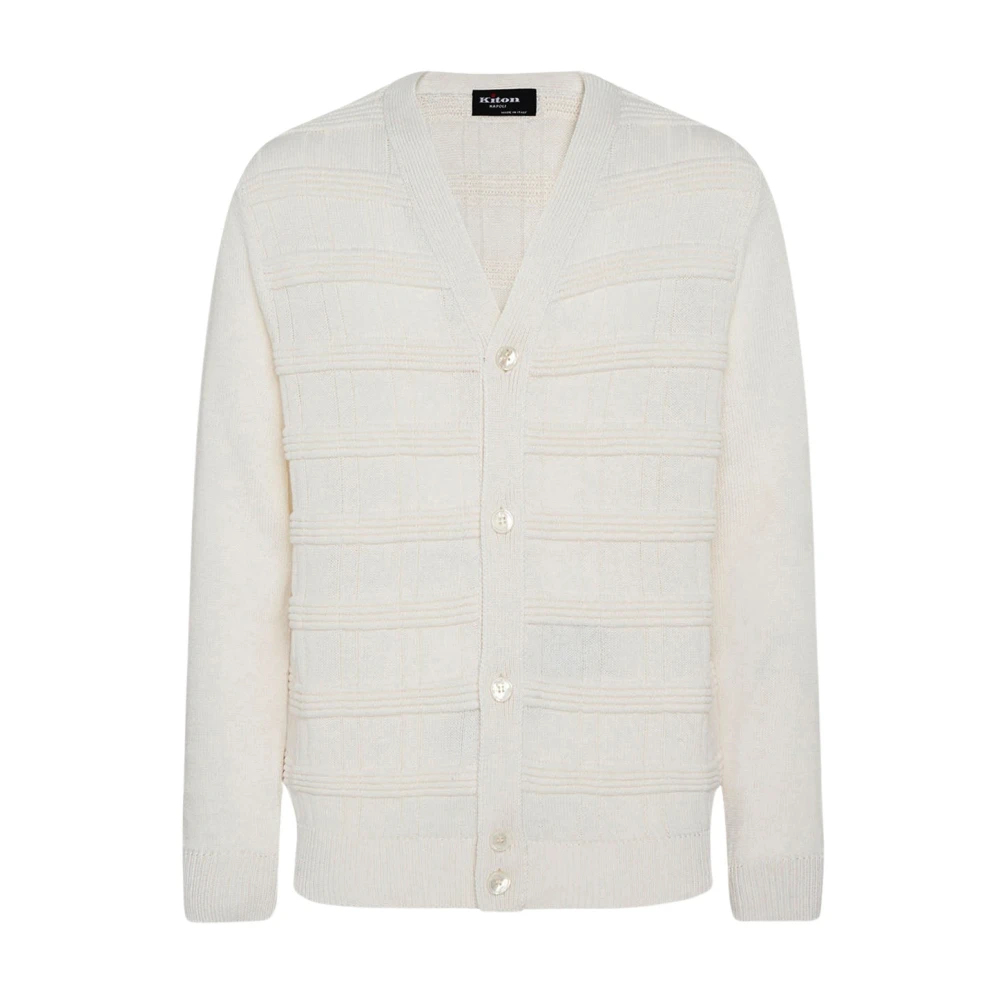 Kiton Witte Katoenen Vest met Lineair Motief White Heren