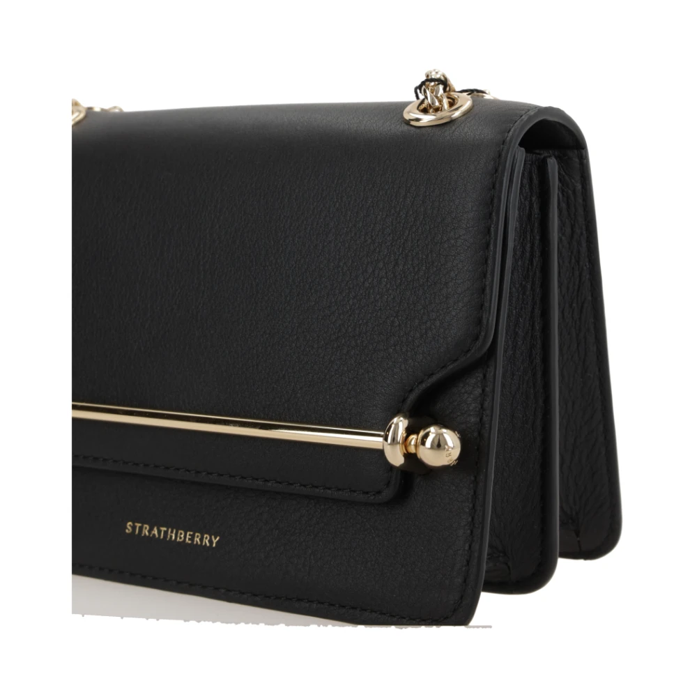Strathberry Zwarte leren crossbody tas met gouden hardware Black Dames