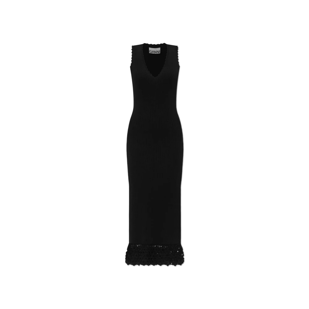 Ganni Women's Black Long Dress In Cotton Crochet - Maxi Dresses - S - Dresses