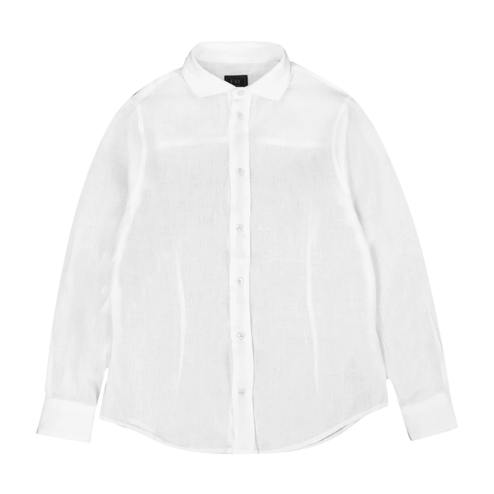 Fay Boys White Linen Shirt - Kids Shirts - 16 Y - Kids