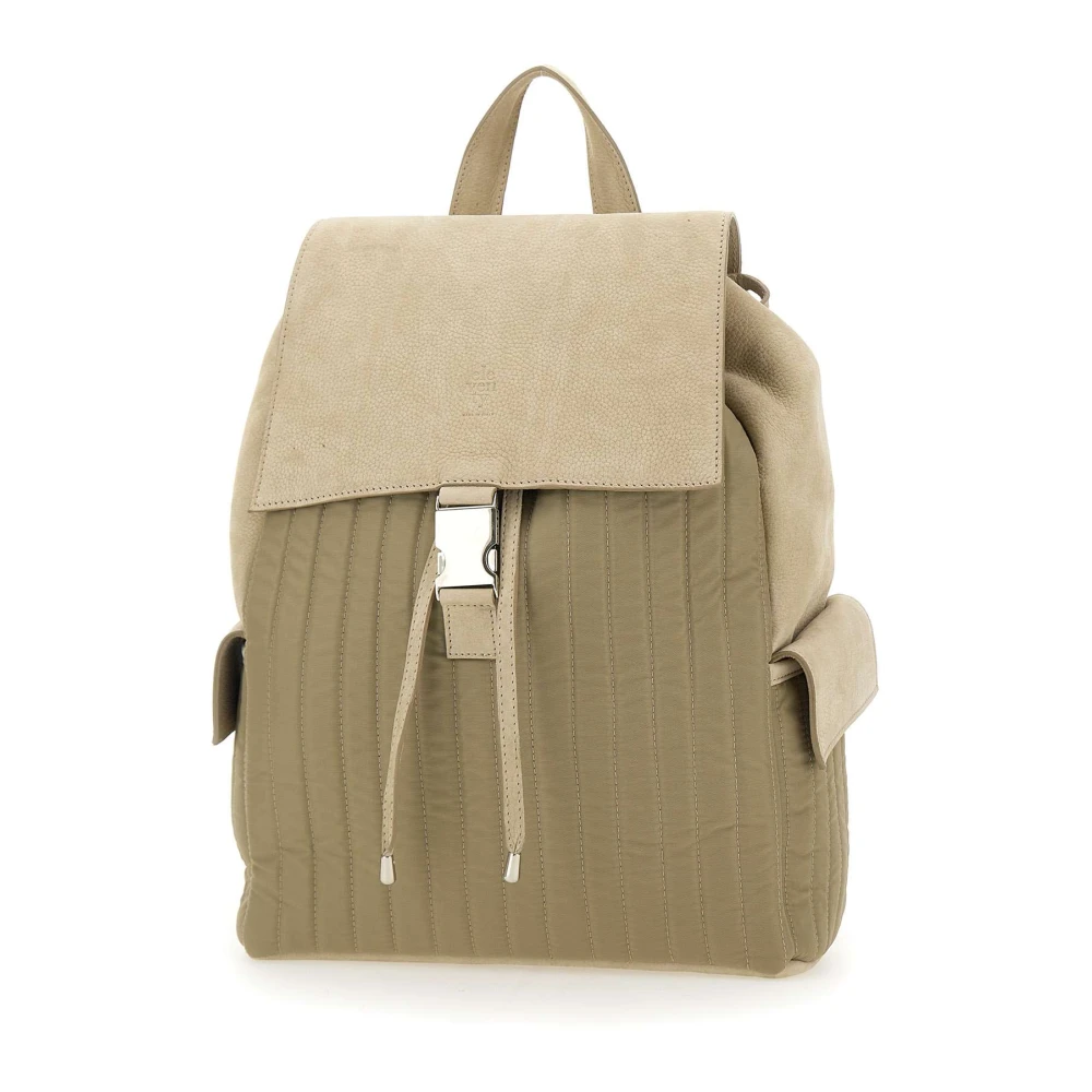 Eleventy Zachte Leren Maxi Rugzak Zand Beige Heren