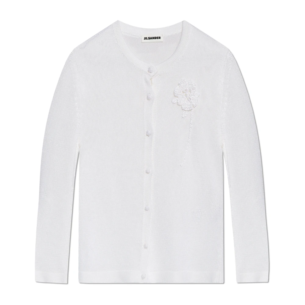 Jil Sander Vrouw Wit Truien & Vesten Dames, M, Cardigan Met Bloemmotief