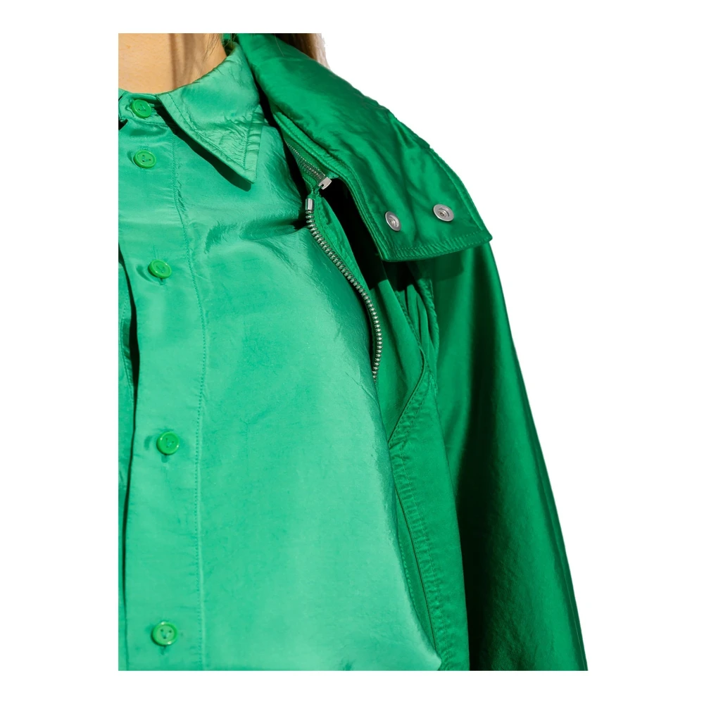 Bottega Veneta Satin Parka met Afneembare Kraag Green Dames