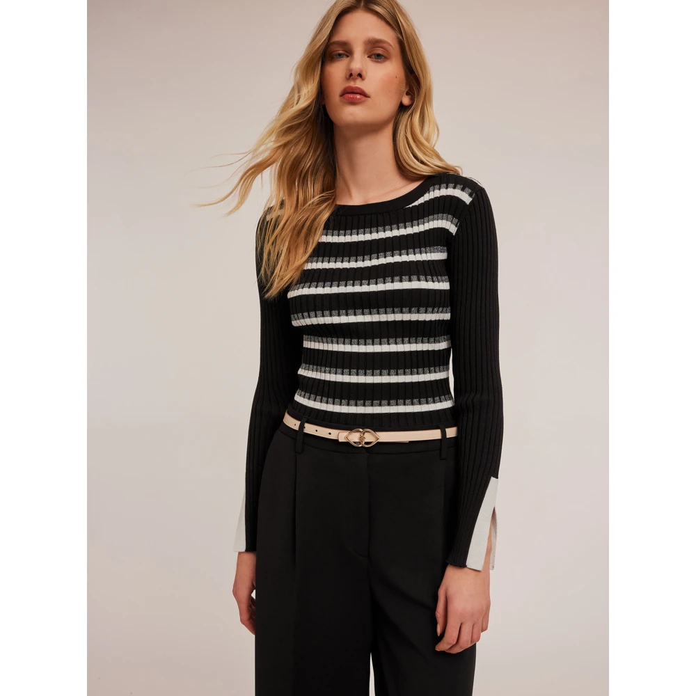 Motivi Gestreepte geribbelde trui van Lurex Black Dames