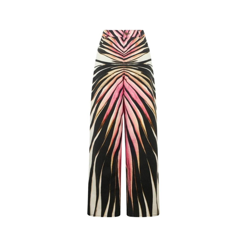 Roberto Cavalli Women's Multicolor Pink Ray Print Denim Palazzo Jeans - Wide Jeans - L - Jeans