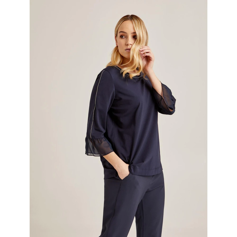 Elena Mirò T-Shirt met Gerimpelde Mouw en Ketting Blue Dames