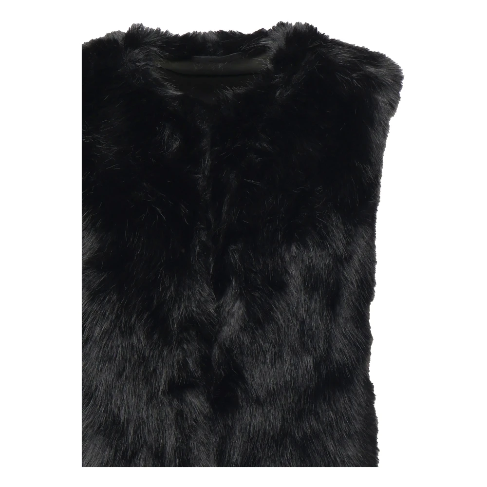 V73 Zwarte Bont Mouwloze Jas Black Dames