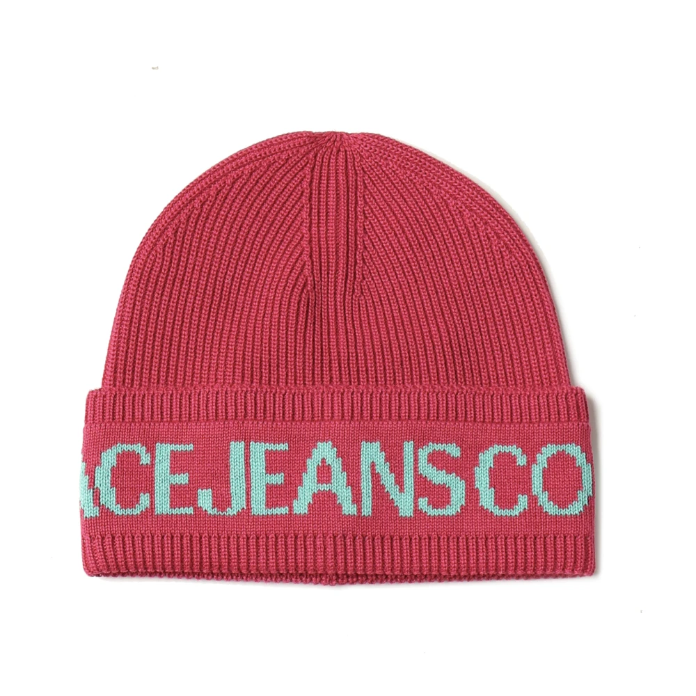 Versace Jeans Couture Women's Pink Accessories, One Size, Ribbed Knit Logo Beanie