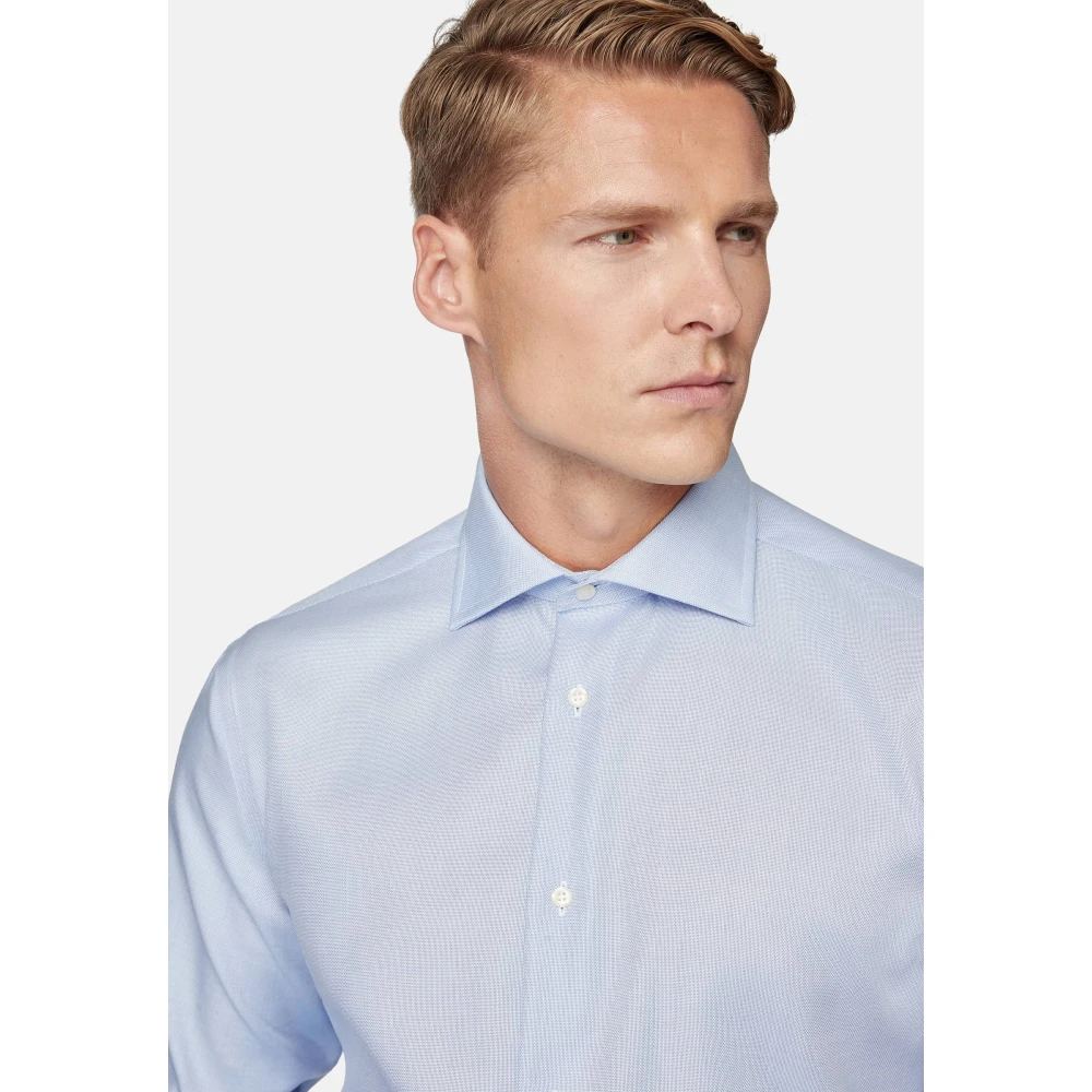 Boggi Milano Regular Fit Katoenen Dobby Overhemd Blue Heren