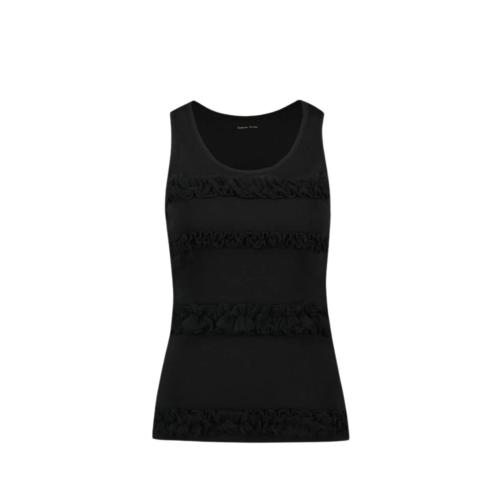Simone Rocha Black Sleeveless Tops, Female, S, Ruffle Tank Top In Cotton Jersey