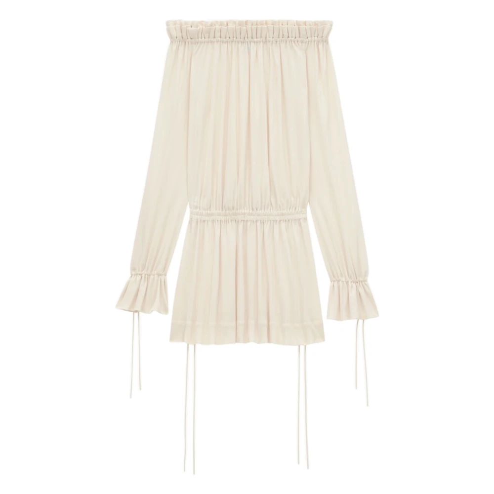 Saint Laurent Witte Geruwde Off-Shoulder Jurk met Koord White Dames