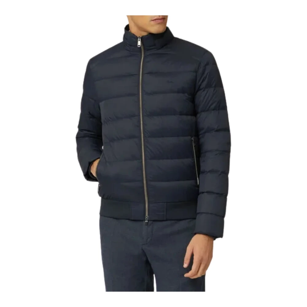 Harmont & Blaine Navy Blauwe Logo Ribbed Bomber Blue Heren
