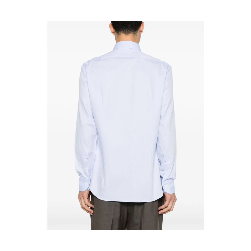 Mazzarelli Blauw Wit Katoenen Knoopshirt Blue Heren