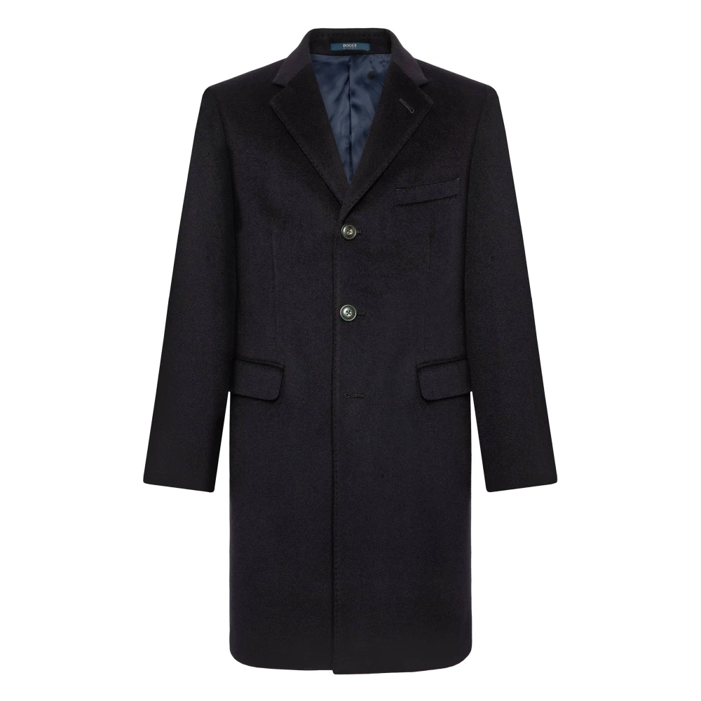 Boggi Milano Cashmere Blend Enkelrijdige Jas Blue Heren