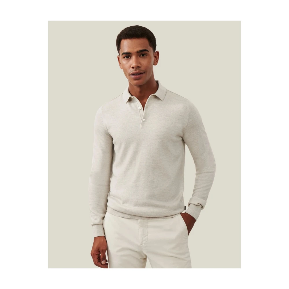 Cavallaro Merino Polo LS Creme Beige Heren