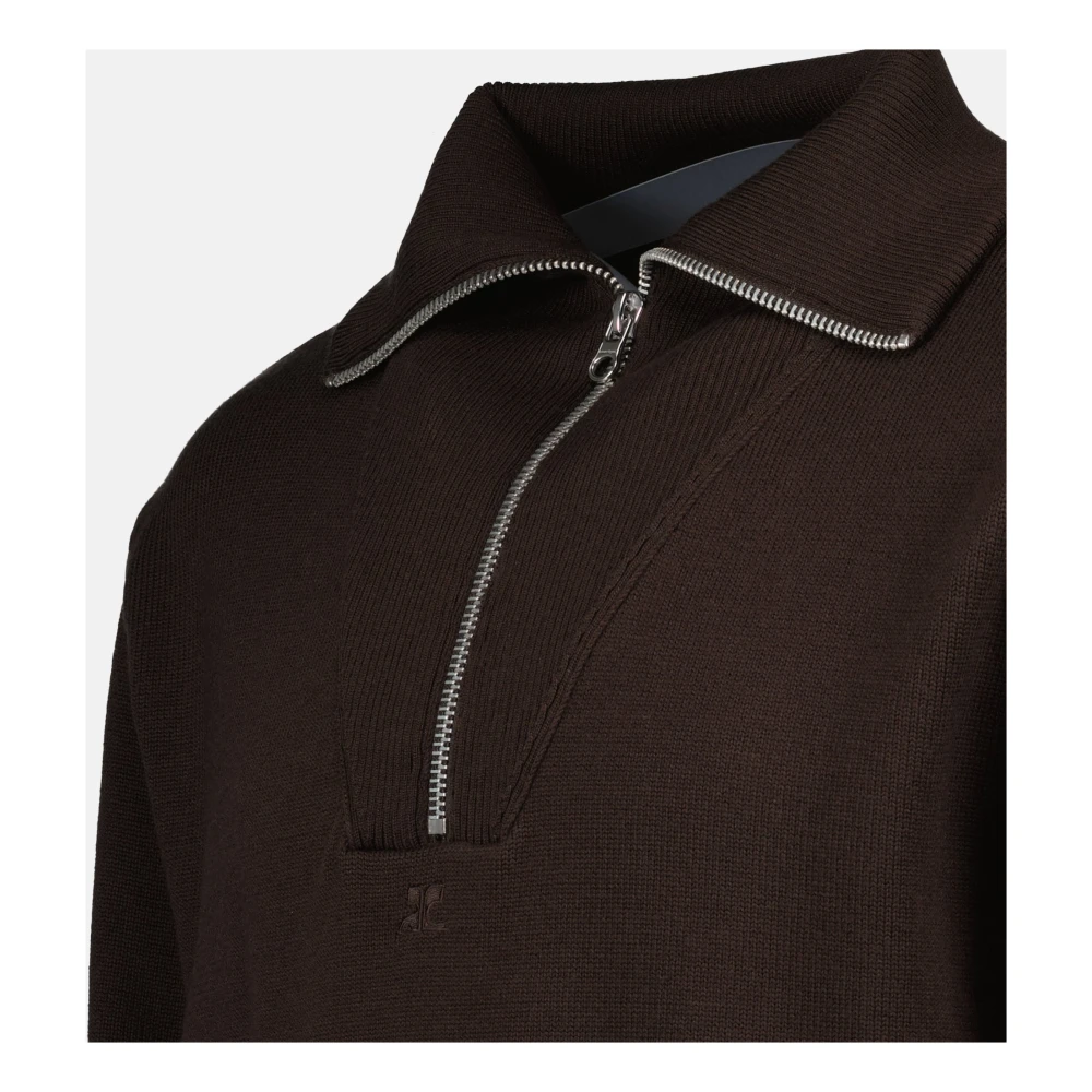 Courrèges Bruine Wollen Funnel Neck Trui Brown Heren