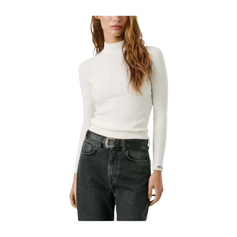 Pepe Jeans Women's White Turtlenecks, L, Carla Perkins Ribbed Jumper