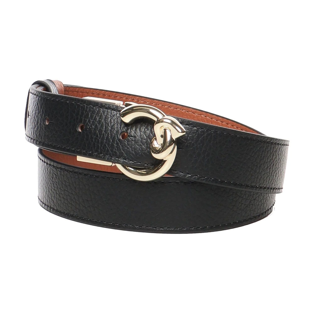 Coccinelle Omkeerbare leren riem met gouden gesp Black Dames
